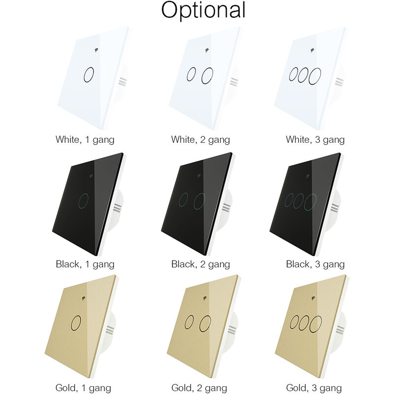 

Interruptor tactil inteligente Wi-Fi,Negro, UE y 2 pandillas
