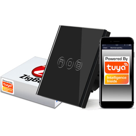 Interruptor táctil para persianas enrollables Tuya Zigbee de cristal negro
