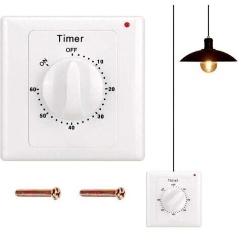 Interruptor temporizador con cuenta regresiva: interruptor de luz con temporizador de 60 minutos, resistente al agua, orificios para perforar para instalación en baño, ventilador, luces.