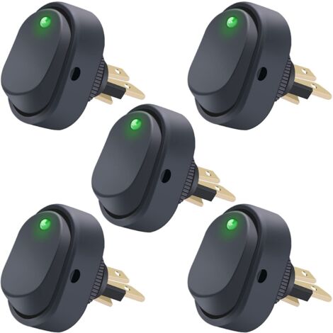 interruptores basculantes de 12 V, 30 A, SPST, de 3 pines, con luz LED redonda de encendido/apagado, para coche, ASW-20D-BU, color verde