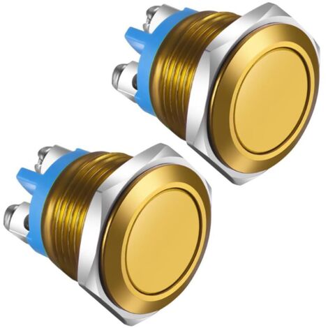 interruptores pulsadores momentáneos de 16 mm IP65, 3 A/12 V, 24 V, 36 V CC, 110 V, 250 V CA, 1 NA, terminales de tornillo SPST, carcasa de aleación de aluminio resistente al agua, color dorado