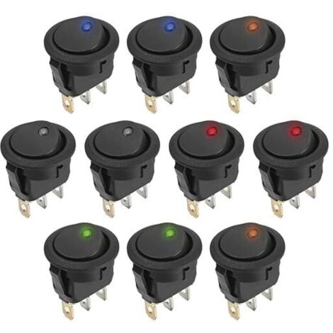 Interruttore a bilanciere rotondo con blocco SPST a 3 pin, 12 V CC, 20 A, 10 pezzi, 5 colori, per auto, camion, barca