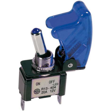 Interruttore a leva con sicura, in alluminio con spia a Led - 12/24V - Blu - 20A