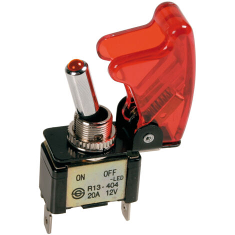 Interruttore a leva con sicura, in alluminio con spia a Led -  12/24V - Rosso -  20A