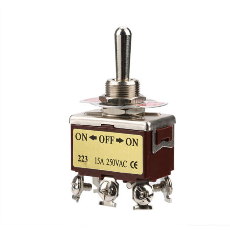 Interruttore a levetta momentaneo on/off, 3 posizioni, 6 pin, 12 mm, 15 A, 250 V CA