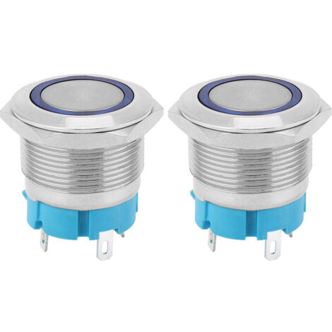 Interruttore a pulsante autobloccante a 4 pin da 2 pezzi con luce ad anello 22mm IP65 per la modifica dell'auto della nave (blu 3-6VDC)