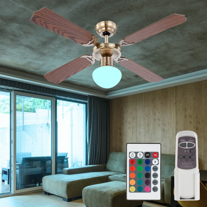 Image of Ventilatore da soffitto con interruttore a tirante Lampada ventilatore da soffitto Ventilatore a 3 velocità con telecomando Plafoniera, dimmerabile,