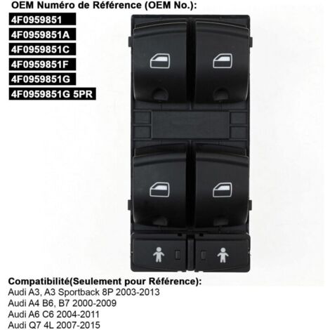 Interruttore alzacristalli per A3 A4 A6 Q7 4F0959851