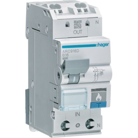 INTERRUTTORE ANTINCENDIO HAGER 1P+N, 6KA, B16 A ARC916D