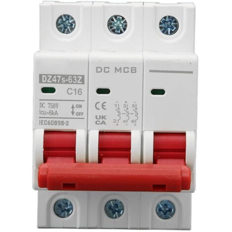Interruttore automatico DC 3P 6000A Capacità di interruzione Mini Sicurezza per sistema solare fotovoltaico 16A 750V
