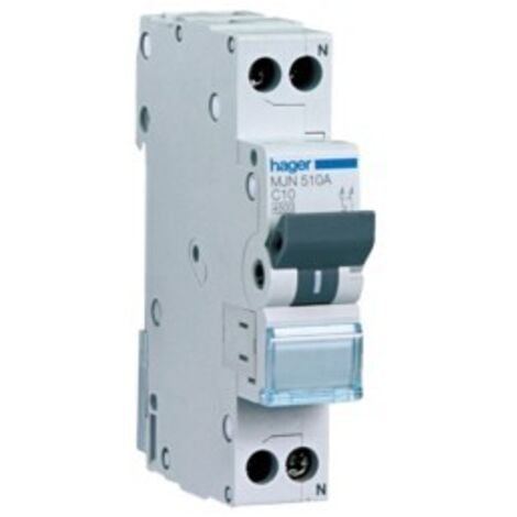 Interruttore automatico magnetotermico 1 polo+n 6 a 4.5 ka curva c 1 m. din hager mjn506a