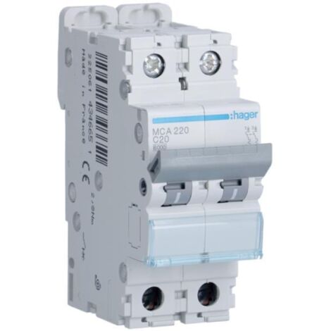 Interruttore automatico magnetotermico 2 poli 20 a 6 ka curva c 2 m. din hager mca220