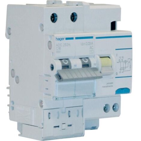 Interruttore automatico magnetotermico differenziale 2 poli 30 ma tipo ac 10 a 4.5 ka curva c 4 m. din hager adc220h
