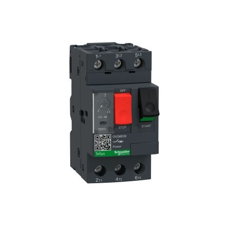 Interruttore automatico magnetotermico GV2ME con controllo a pulsante, 2,5 A a 4 A
