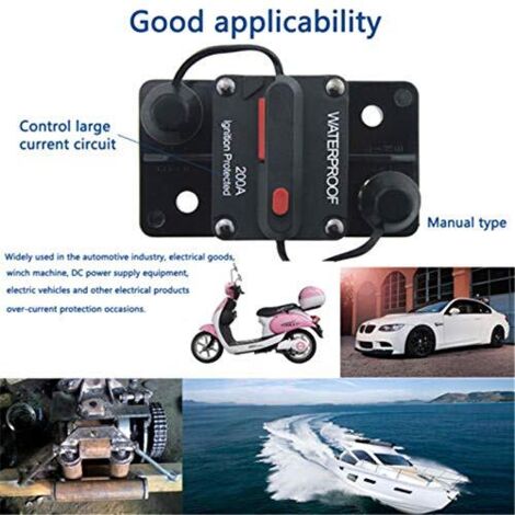 Interruttore automatico per auto impermeabile 200A 12V-48V DC con portafusibile a ripristino manuale per auto, barca (200A)