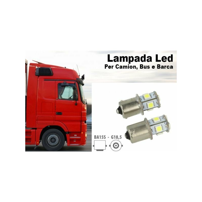 Image of 24V Lampada Led Canbus BA15S G18,5 R5W Bianco Per Camion Bus Barca Piedi Dritti 8 Smd 5050