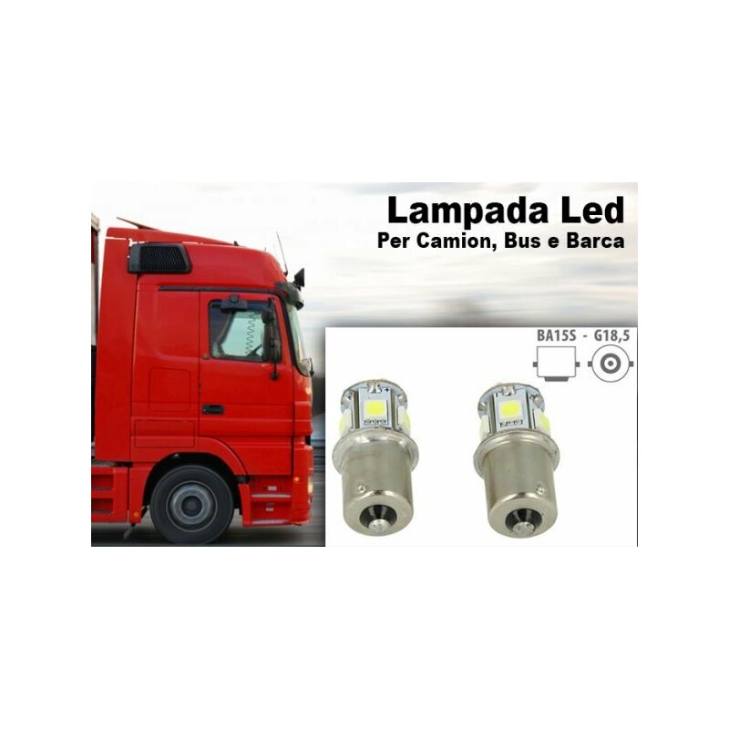 Image of 24V Lampada Led Canbus BA15S G18,5 R5W Colore Giallo Arancione Piedi Dritti 8 Smd 5050 Per Camion Bus Barca