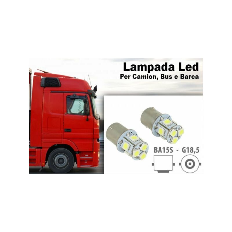 Image of 24V Lampada Led Canbus BA15S G18,5 R5W Colore Blu Piedi Dritti 8 Smd 5050 Per Camion Bus Barca