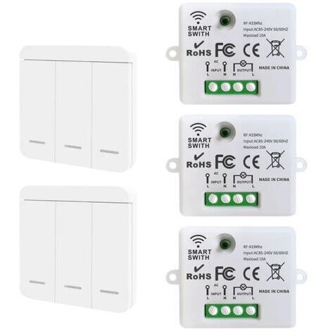 Interruttore con controllo remoto wireless - non richiede cablaggio, portata da 20 a 50 m - 2 interruttori, 3 telecomandi
