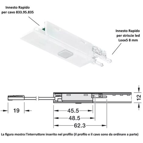 INTERRUTTORE CON SENSORE DI MOVIMENTO DA 3 MINUTI 24V/120W PER PROFILO 2103 HAFALE 833.89.293