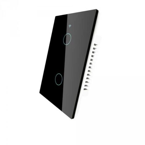 Interruttore Da Parete Touch 2 Tasti, WIFI 2.4G+BLE+RF 433MHz, Bluetooth BLE Mesh, TUYA, Smart Life, 10A, AC 90-250V, 50/60HZ, 120X72X38mm, IP20, Nero, SH9552B