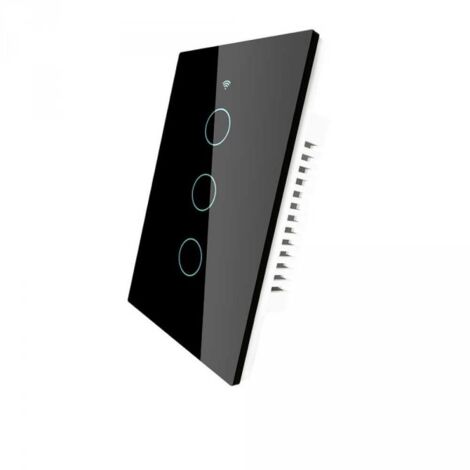 Interruttore Da Parete Touch 3 Tasti, WIFI 2.4G+BLE+RF 433MHz, Bluetooth BLE Mesh, TUYA, Smart Life, 10A, AC 90-250V, 50/60HZ, 120X72X38mm, IP20, Nero, SH9553B