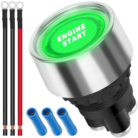 Interruttore di accensione a pressione12V-24V/50A Pulsante di accensione momentaneo del motore Pulsante di accensione LED blu Pulsante di accensione auto Pulsante di avvio e arresto SPST ON-OFF,verde
