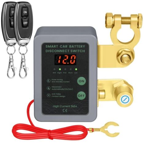 Interruttore di interruzione della batteria da 12 V, interruttore automatico, interruttore di scollegamento della batteria con telecomando wireless, per auto, camper, quad, barca (grigio)
