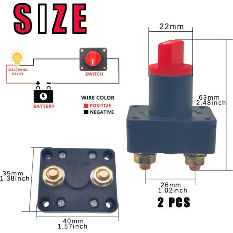 Interruttore di scollegamento della batteria 2 pezzi, interruttore automatico 12V/60V 300A, interruttore della batteria, per barca, auto, moto e camion fuoristrada