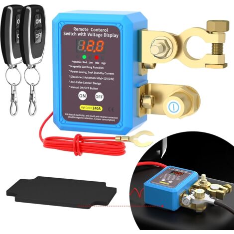 Interruttore di spegnimento automatico antifurto per auto, camion e barche, interruttore di scollegamento remoto della batteria da 12 V con display a LED della tensione da 240 A