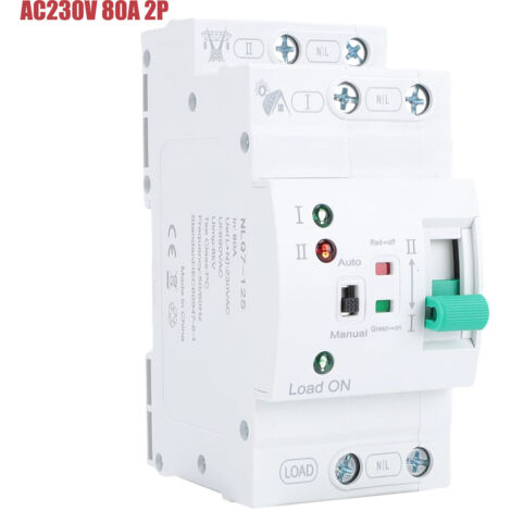 Interruttore di trasferimento automatico ATS su guida DIN da 80 A con doppia alimentazione, selettori elettrici AC230 V (2P)