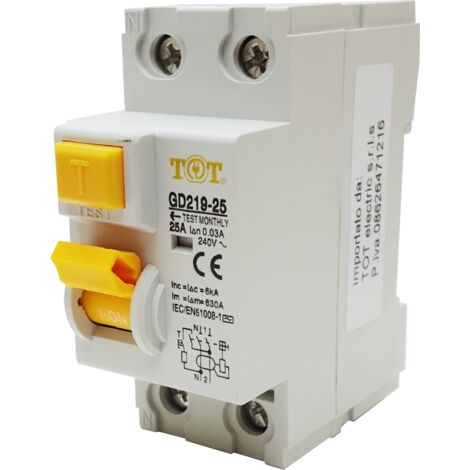 interruttore differenziale 1P+N 6 kA 2 moduli 10 16 20 25A fino 63 ampere salvavita  C25-25A