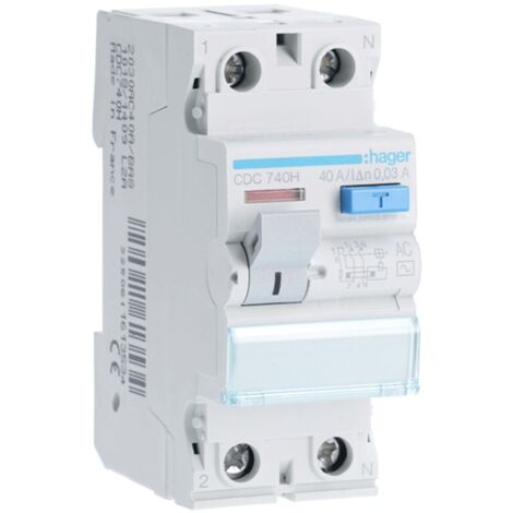 Interruttore differenziale Hager 2P 40A 30MA AC 2 moduli CDC740H