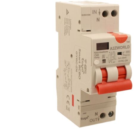 Interruttore Differenziale Magnetotermico WiFi con Riarmo Automatico e Display, Salvavita Tipo A Curva C 30mA, 220V 20-40A 2M, App Tuya con Misure: Corrente Residua, Intensità, Potenza, Tensione, Temp