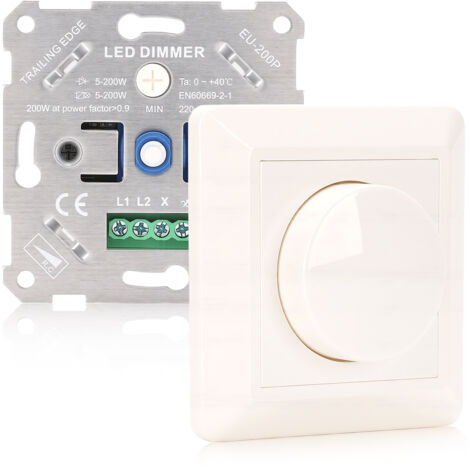 Interruttore dimmer LED da 5-200 W, 220 V-240 V, dimmer rotativo per lampade LED, a incandescenza e alogene dimmerabili. Silenzioso ed efficiente dal punto di vista energetico.