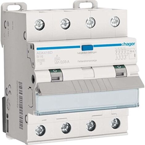 INTERRUTTORE HAGER FI/LS ADX416D 4 PIN, 10 KA COMBINAZIONE INTERRUTTORE FI/INTERRUTTORE CIRCUITO 3250611016960