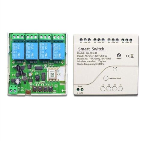 Interruttore intelligente Tuya Zigbee AC/DC7-32V a 4 canali con custodia Ding Rail