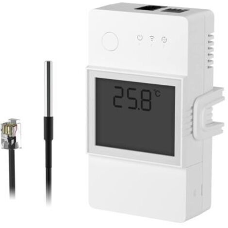 Interruttore intelligente WiFi TH Elite 20A con sensore di temperatura impermeabile DS18B20, controllo remoto tramite app, monitoraggio della temperatura, compatibile con Alexa, Google Home, interfacc
