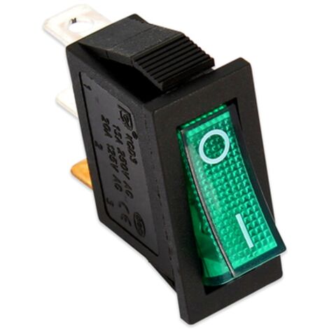 INTERRUTTORE LUMINOSO VERDE O - 1 11X30 220V 16Amp UNIPOLARE 3 C UNIVERSALE