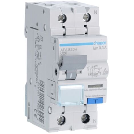 Interruttore Magn. Diff. 4500A 1P+N Curva C 20A Tipo A ( Hager Cod. Afa820H )