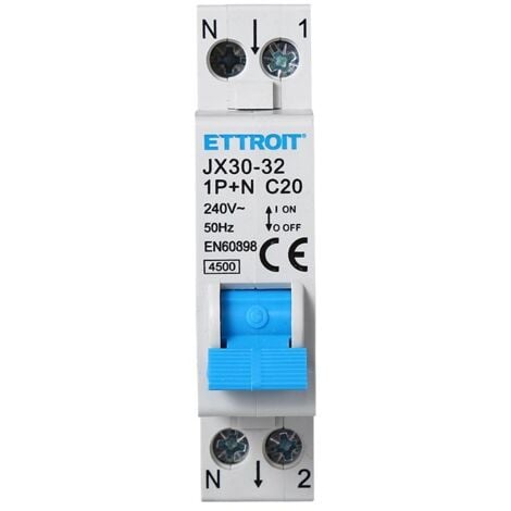 Interruttore magnetotermico 1P+N 20A 220V 45Ka 1 Modulo DIN Ettroit JX152040