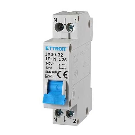 Interruttore magnetotermico 1P+N 25A 220V 1 ModulO DIN Ettroit JX152540