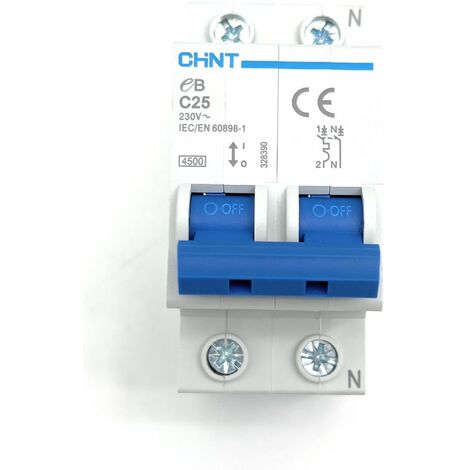 Interruttore Magnetotermico 1P+N 25A 4.5kA 2M Curva C Chint EB 328390