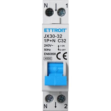 Interruttore magnetotermico 1P+N 32A 220V 1 ModulO DIN Ettroit JX153240