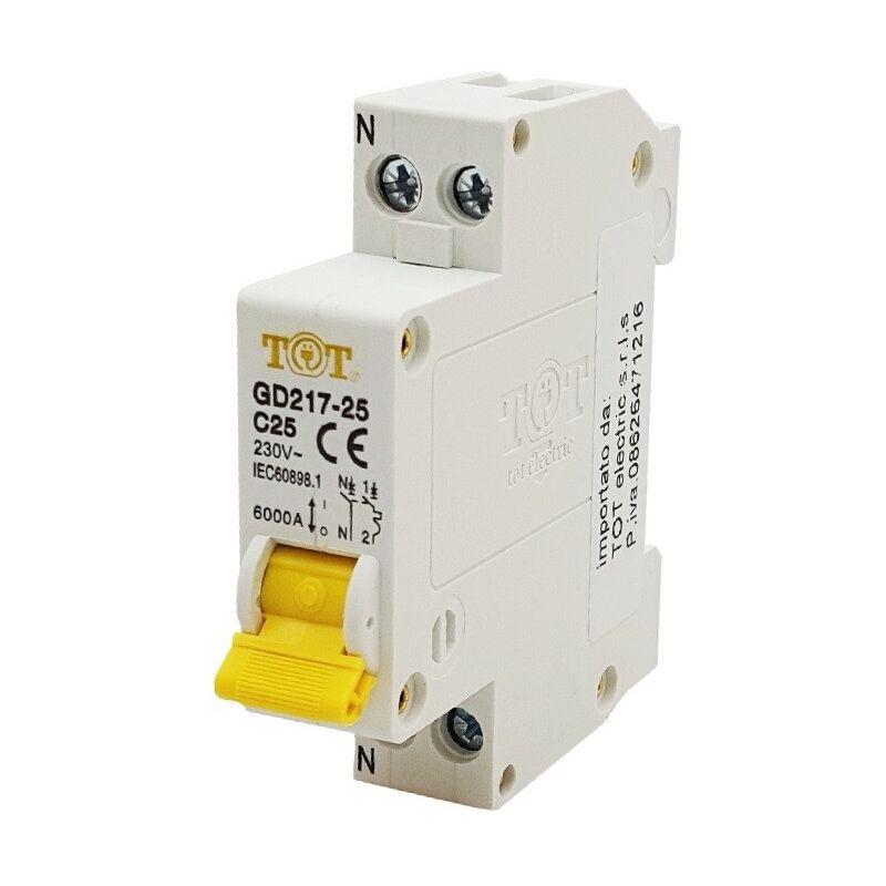 Image of Tot Electric - Interruttore automatico magnetotermico 1 din 1P+N 6 kA 6 10 16 20 25 32 40A ampere 6A