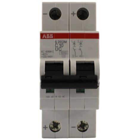 INTERRUTTORE MAGNETOTERMICO 2P CURVA C 10 A 10KA 2M CA/CC - ABB S202MUC/C10