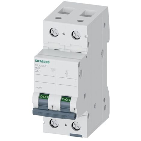 Interruttore magnetotermico a 2 poli 400V 50A curva C Siemens 5SL42507