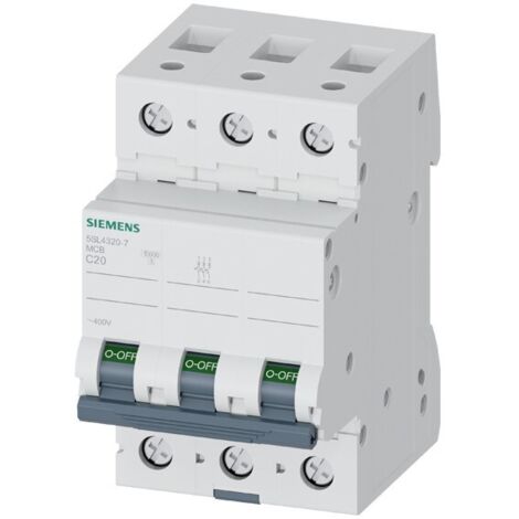 Interruttore magnetotermico a 3 poli 400V 20A curva D Siemens 5SL43208