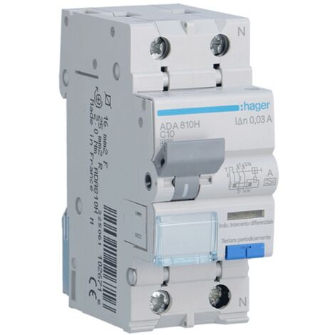 Interruttore Magnetotermico Acc 1Pn 30Ma A 10A 4.5Ka C 2M ( Hager Cod. Ada810H )