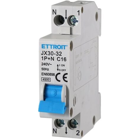 Interruttore magnetotermico 1P+N 16A 4.5Ka 220V 1 Modulo DIN Ettroit JX151640